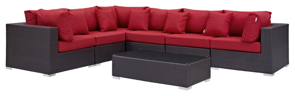 Modway Convene 7-Piece outdoor Patio Sectional Set, Expresso Red