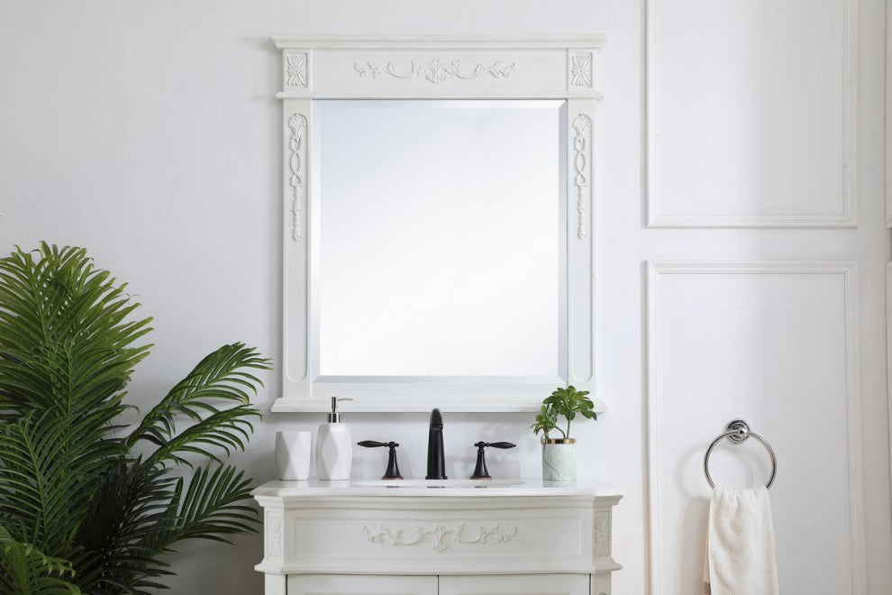 Elegant VM13236AW Wood Frame Mirror 32"X36", Antique White
