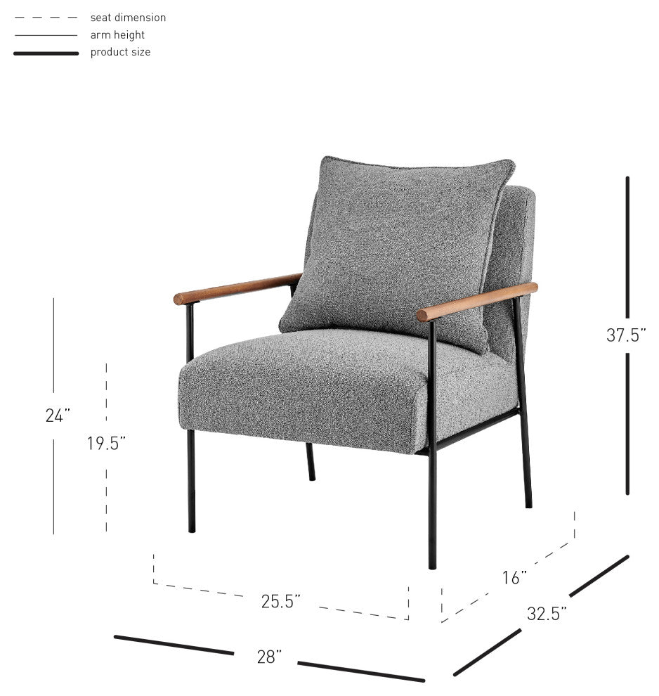 Quinton Fabric Accent Arm Chair, Gray