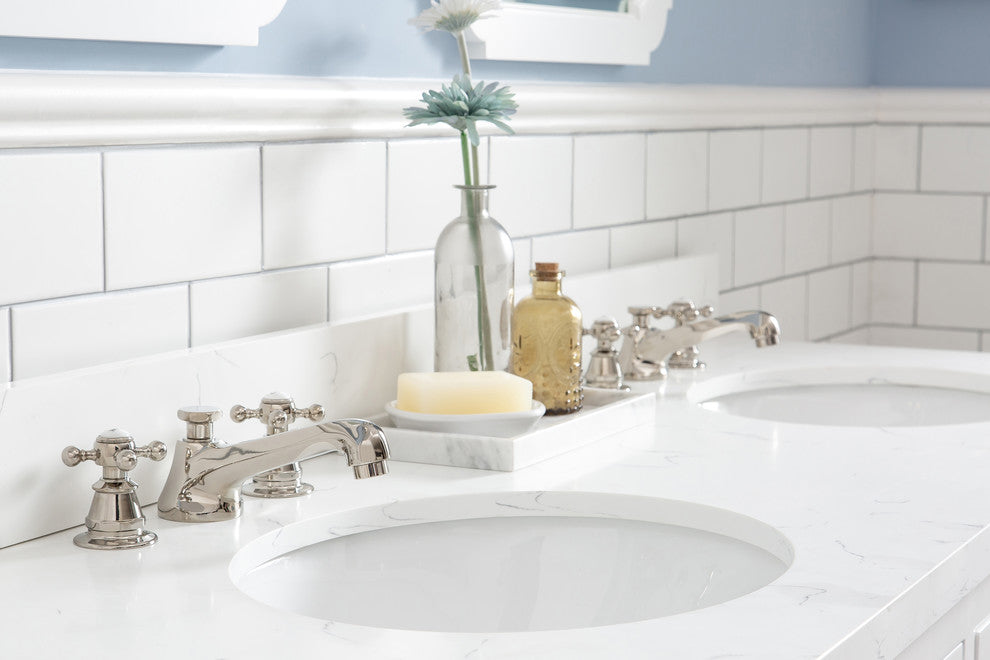 60" Wide Pure White Double Sink Quartz Carrara Bathroom Vanity