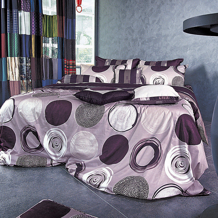 Purple Gray Circle And Stripe Pattern Sheet Set, King