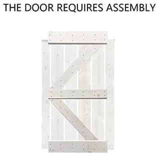 Stained Solid Pine Wood Sliding Barn Door, White, 36"x84", K Series