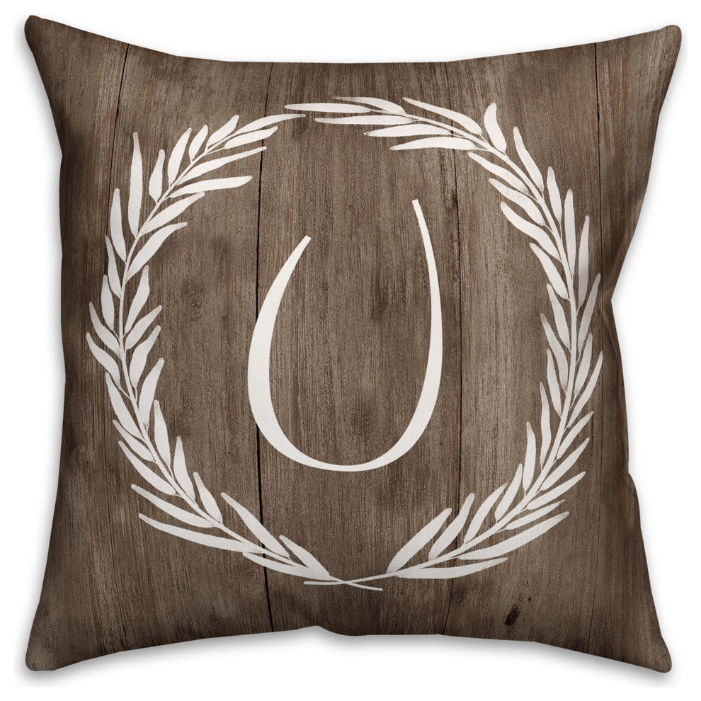 Faux Wood White Wreath - Monogram U 18x18 Spun Poly Pillow
