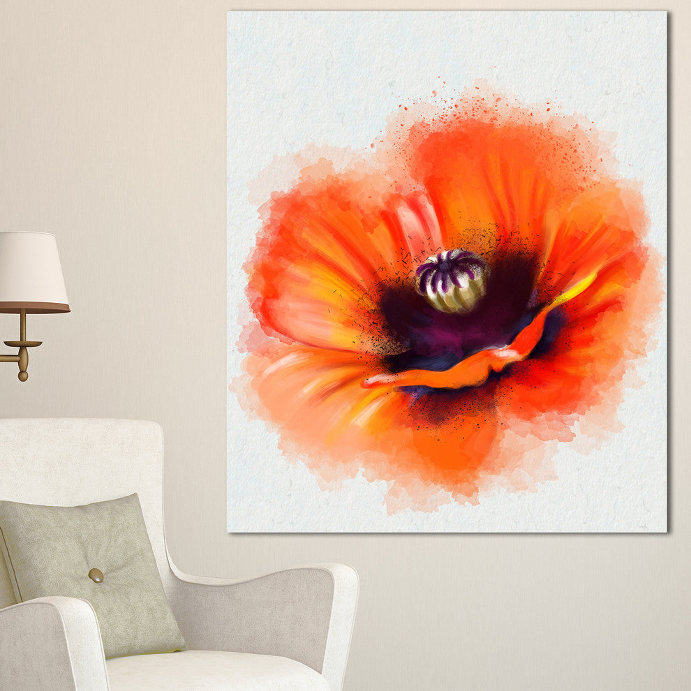 Cute Orange Watercolor Flower, Flowers Canvas Wall Artwork, 30"x40"