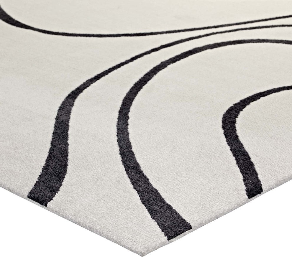 Modway Therese Abstract Swirl 8'x10' Area Rug, Ivory and Charcoal