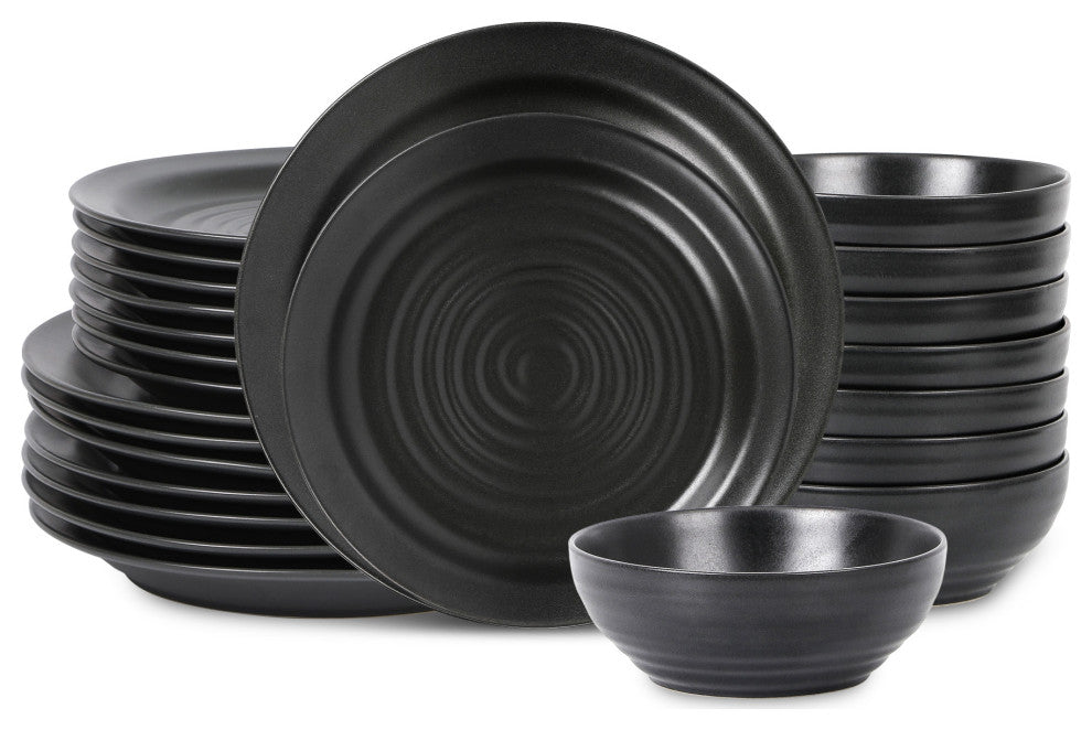 Stone Lain Orbit Stoneware 24-Piece Dinnerware Set, Charcoal