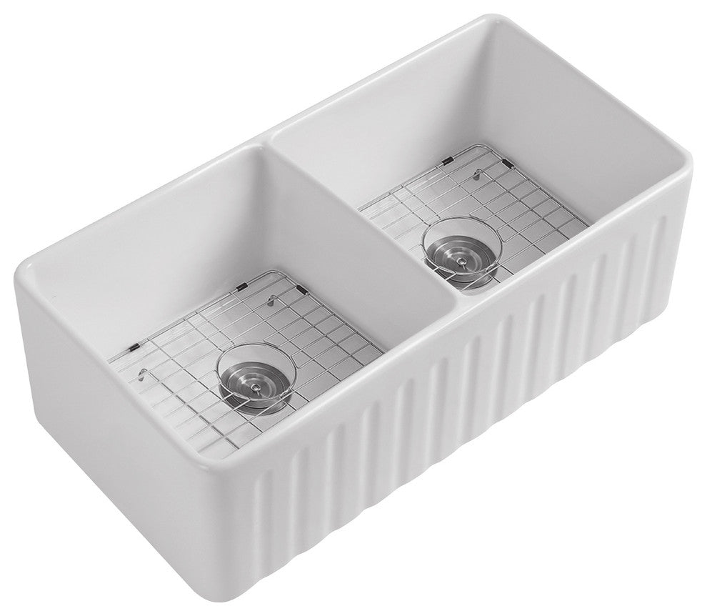 Orvieto Fireclay Farmhouse Kitchen Double Sink 33x18"