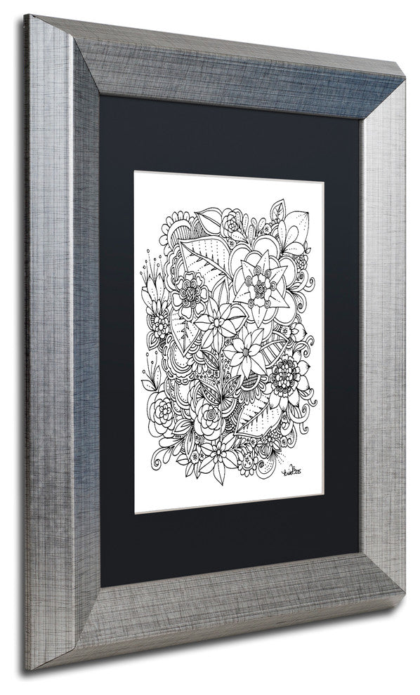 KCDoodleArt 'Flowers 2' Art, Silver Frame, Black Matte, 11"x14"