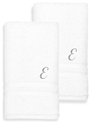 Denzi Hand Towels With Monogrammed Letter, Set of 2, E