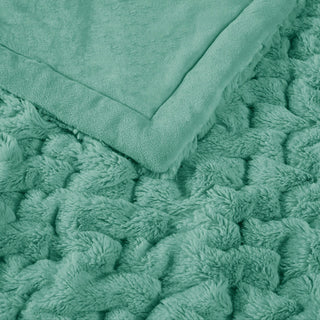 Madison Park Ruched Fur Throw, Aqua