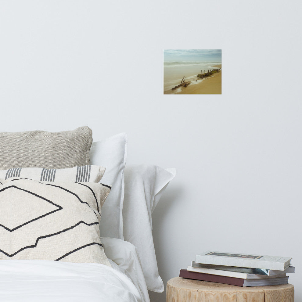 Misty Shipwreck on the Beach Landscape Photo Unframed Wall Art Print, 8" X 10"