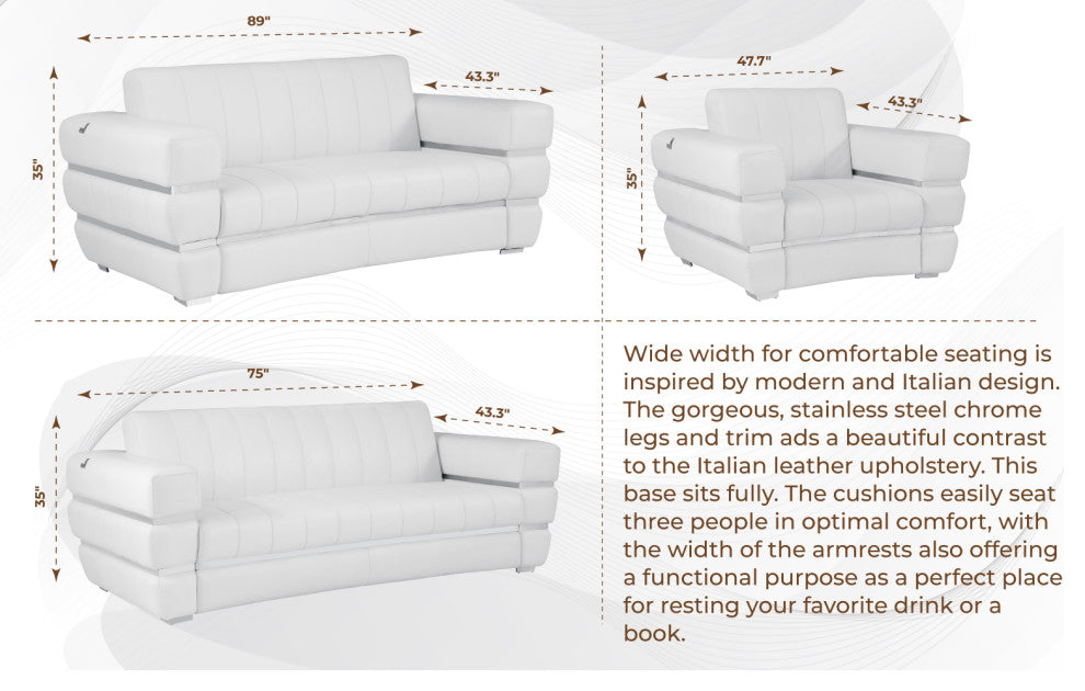 Ferrara Genuine Italian Leather Modern Loveseat Dark Gray