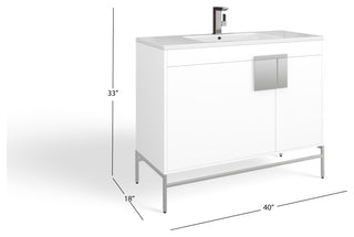 The Lancado Bathroom Vanity, White, 40", Single Sink, Freestanding