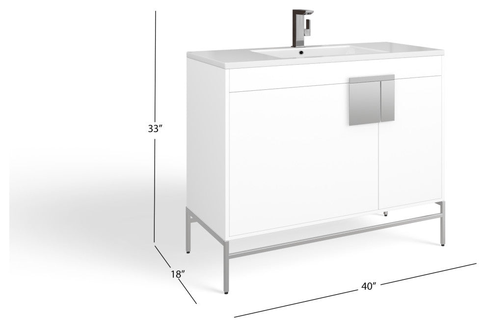 The Lancado Bathroom Vanity, White, 40", Single Sink, Freestanding