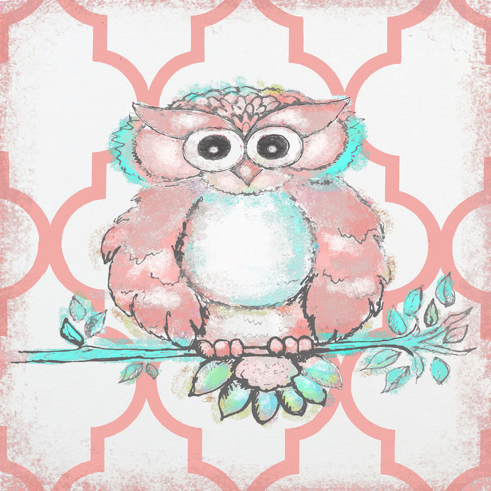 "Coral Owl" by Reesa Qualia Painting Print Wrapped Canvas, 18x18