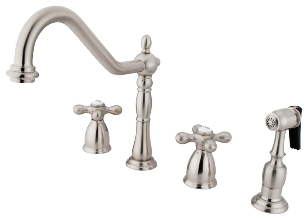 Kingston Brass Widespread Kitchen Faucet With Brass Sprayer, Brushed Nickel
