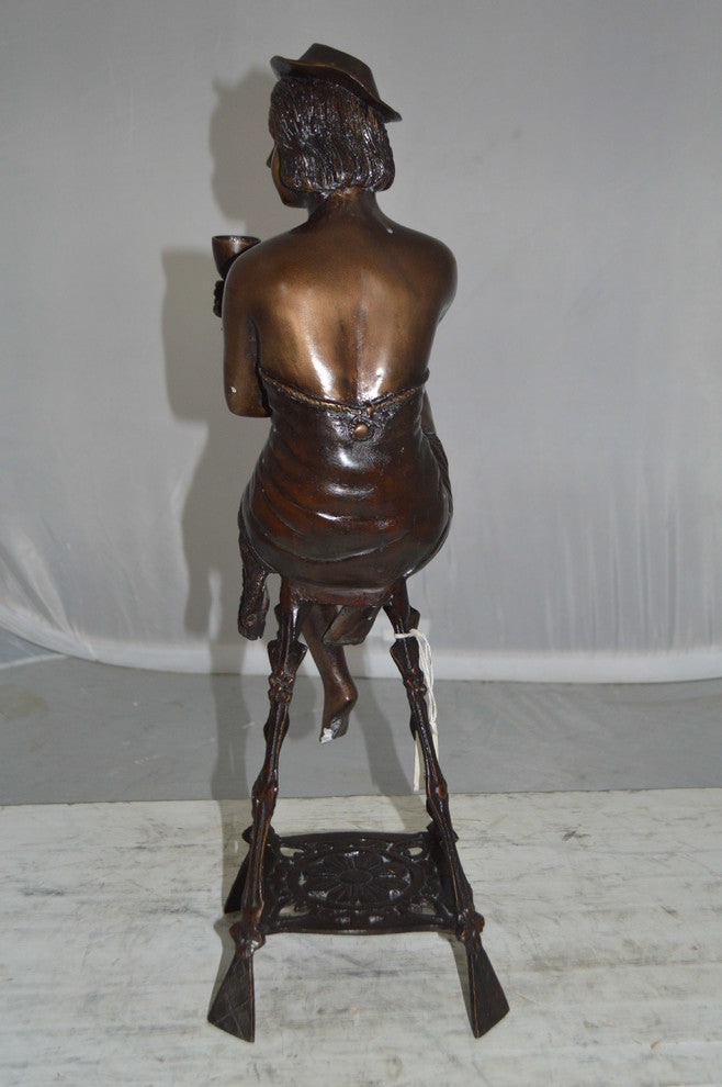Lady W Champagne Glass Bronze Statue - Size: 8"L x 6"W x 22"H.