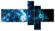 Blue Spherical Water Drops, Floral Canvas Art Print, 60"x32", 5 panels