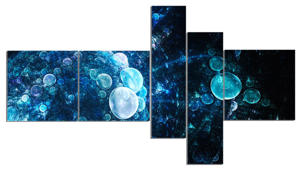 Blue Spherical Water Drops, Floral Canvas Art Print, 60"x32", 5 panels