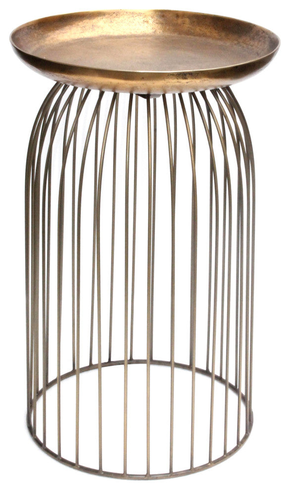 Contemporary Aviary Accent Table Small Antique Brass - Yellow