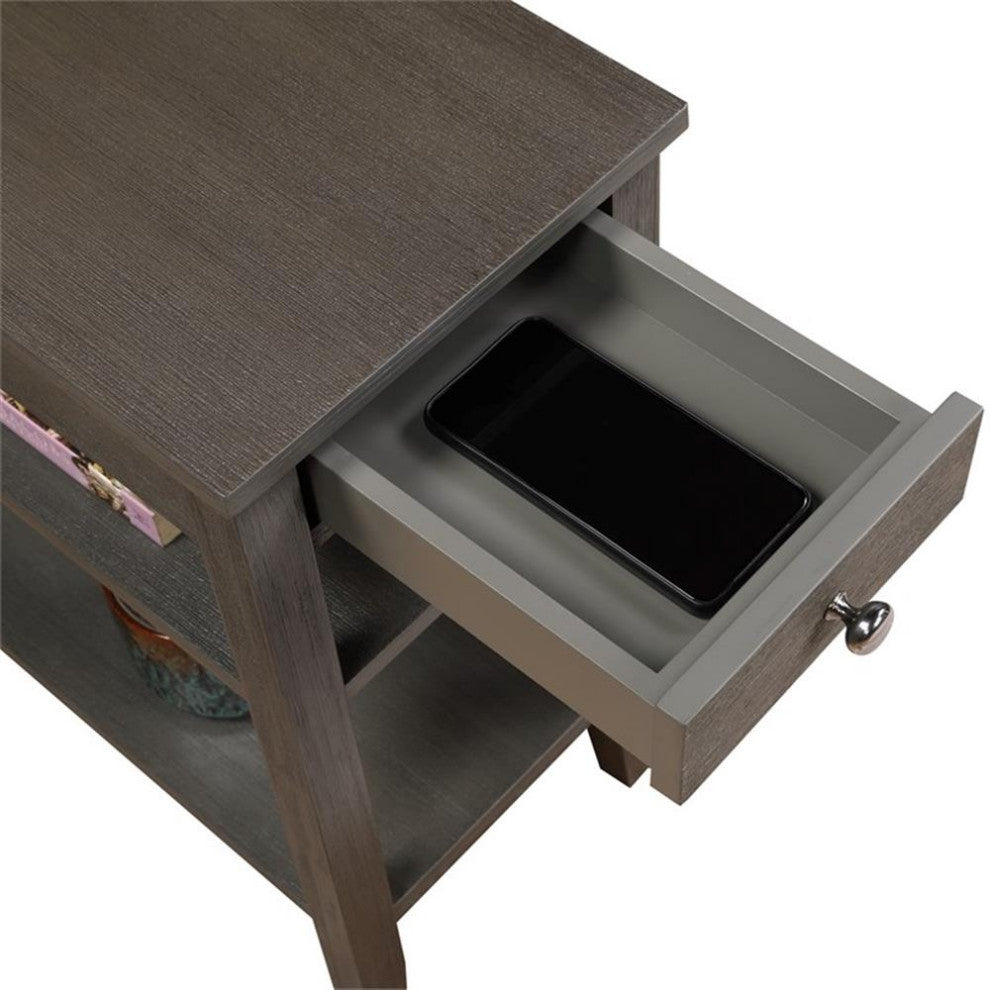 American Heritage One-Drawer End Table w/Charging Station in Gray Wood Finish