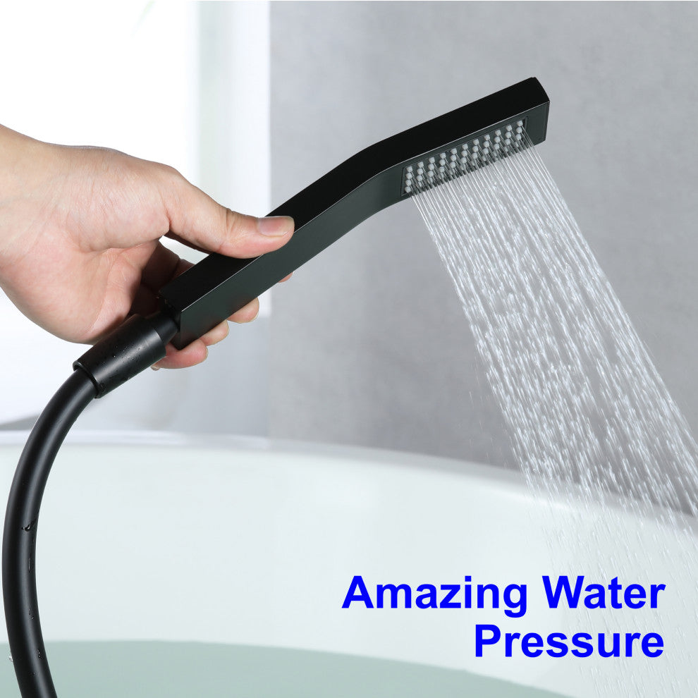Wellfor Shower Faucet Set, Waterfall Tub Spout and Hand Shower, Black