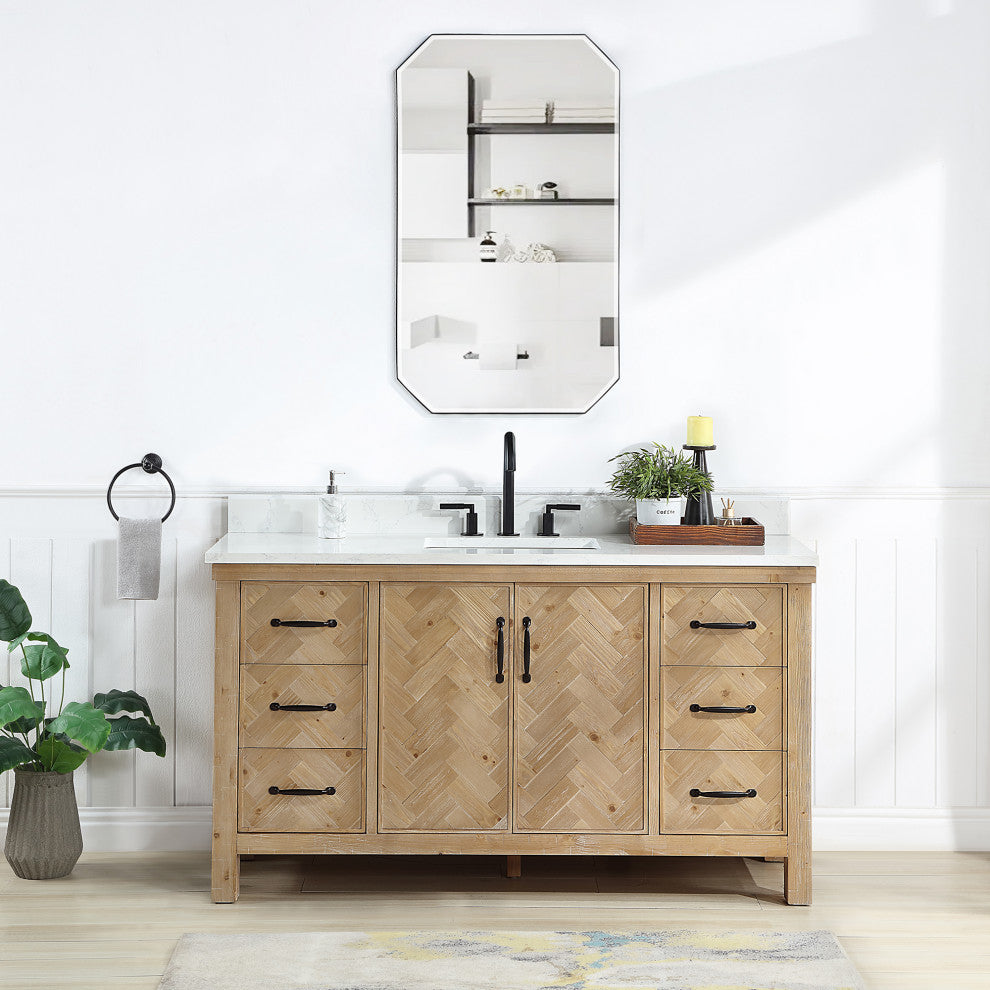 Javier Bath Vanity, Composite Stone Top, Antique Brown, 60", Single Vanity, No Mirror