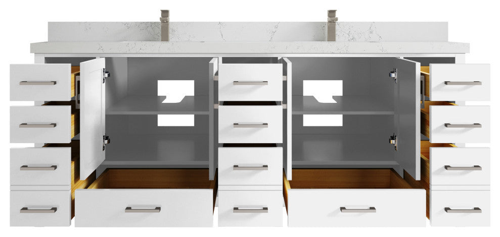 Malibu 84 Double Sink Bath Vanity in White  2" Empira Quartz