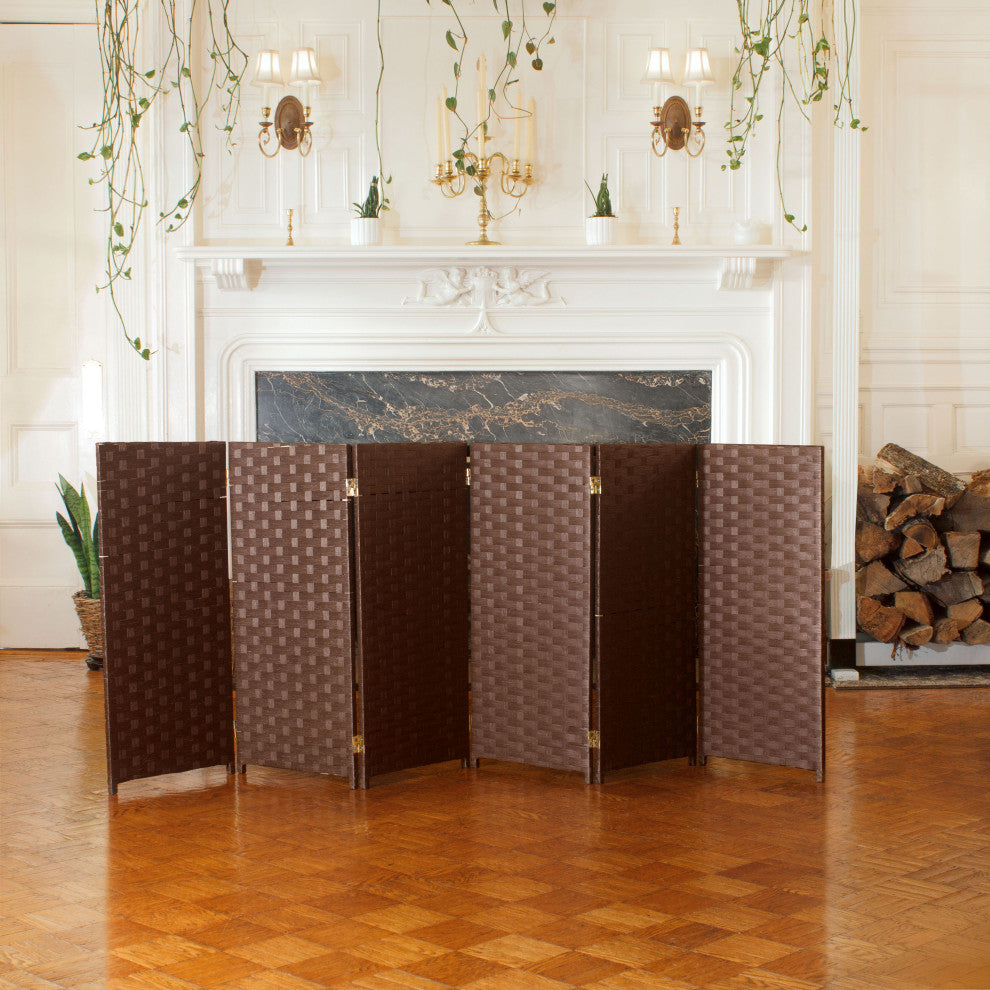 3 ft. Short Woven Fiber Room Divider 6 Panel Dark Mocha