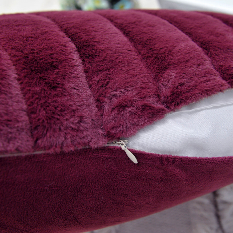 BOON Rabbit Jumbo Fur Throw and Pillow, 3-Piece Set, Burgundy