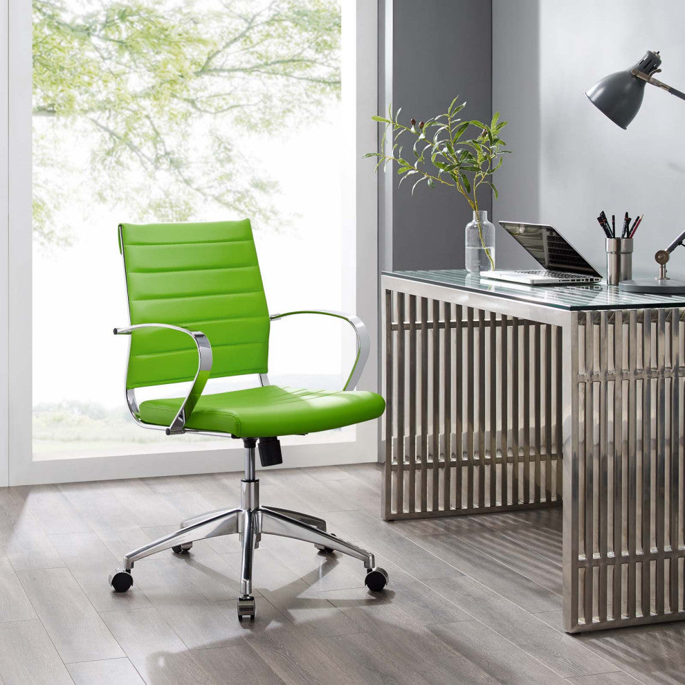 Computer Work Desk Chair, Faux Leather, Green, Modern, Home Business Office