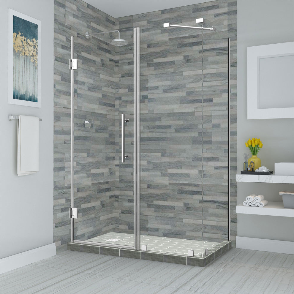 Bromley 48.25"-49.25"x32.375"x72" Frameless Corner Hinged Shower Enclosure
