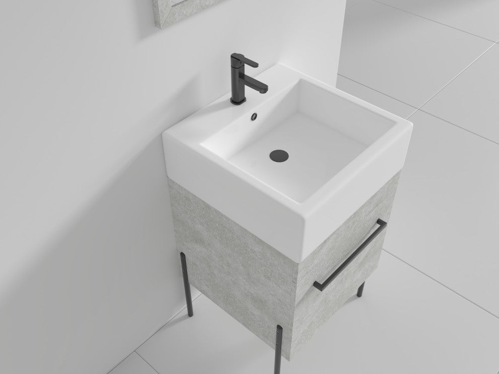 Fine Fixtures Modern Vanity Set, Gray Marble, 20", Black Hardware