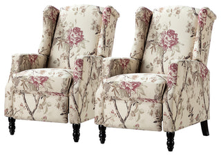 Upholstered Manual Recliner With Wingback,Set of 2, Bird