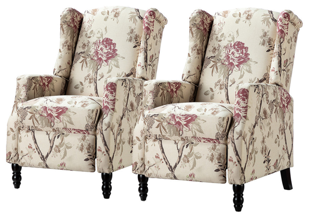 Upholstered Manual Recliner With Wingback,Set of 2, Bird