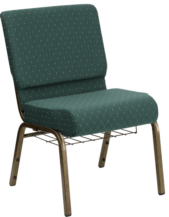 21''W Chair in Hunter Green Dot Patterned Fabric with Book Rack