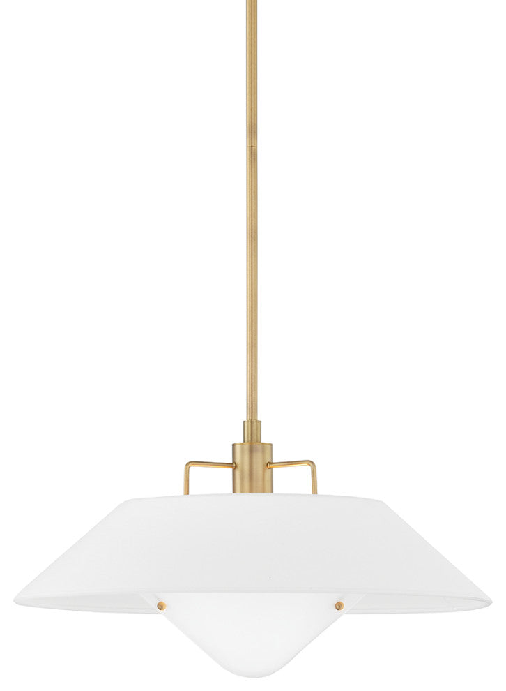 Otto 1-Light Pendant, 20.5" Dia., Patina Brass Frame, White Shade