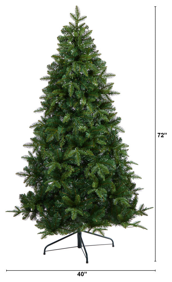 6' Grand Teton Spruce Flat Back Faux Xmas Tree W/ Lights & Bendable Branches