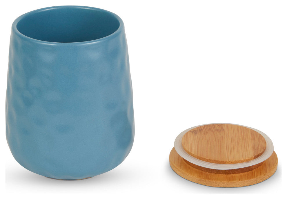 Storm Blue Matte Dimple Texture Ceramic Canister (Set of 2)