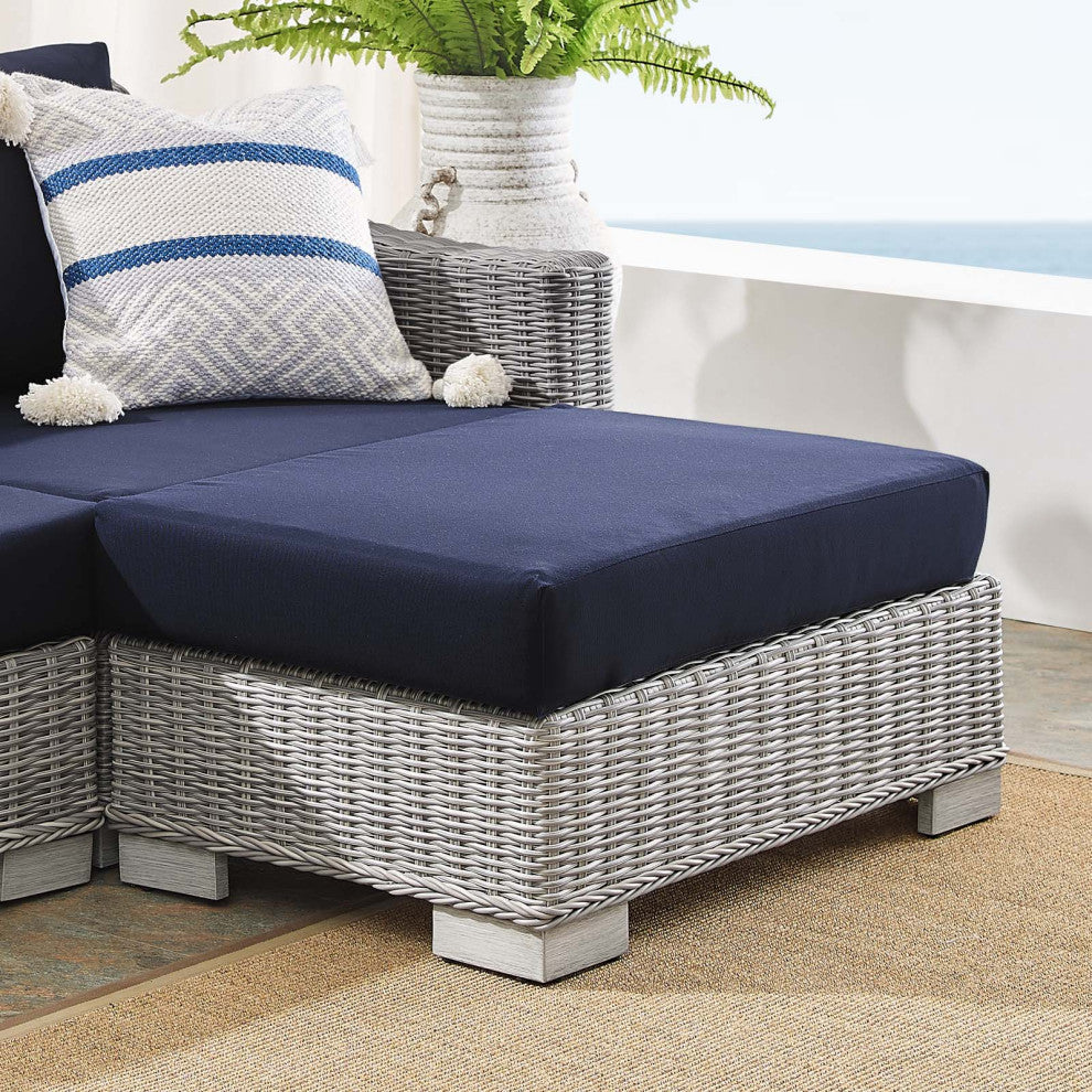 Lounge Sectional Sofa Set, Rattan, Wicker, Gray Blue Navy, Modern, Outdoor