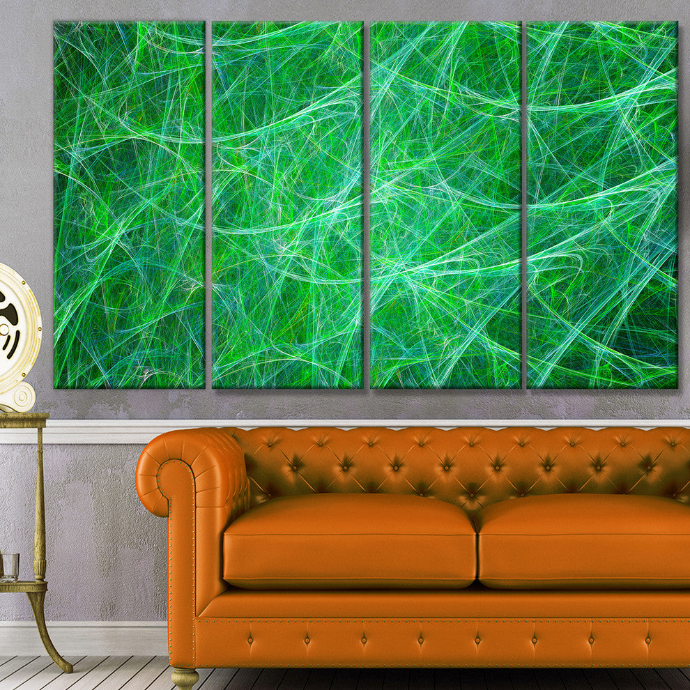 Mystic Green Fractal Veins, Abstract Canvas Art Print, 48"x28", 4 Panels