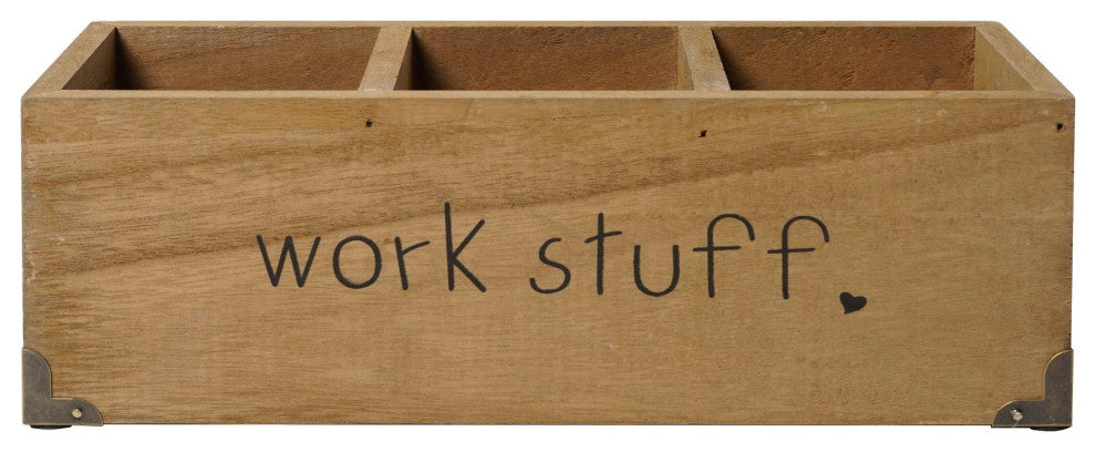 Addie Joy Work Stuff Rectangle 3-Opening Desk Organizer - Wood Wash