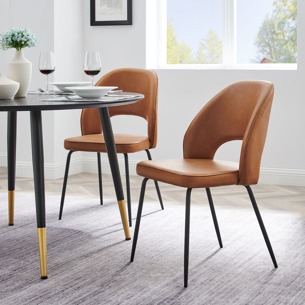 Nico Vegan Leather Dining Chair Set of 2 Black Tan -4674