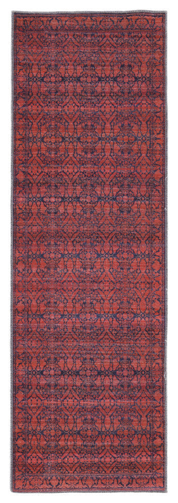 Welch Oriental Machine Washable Pink/Blue Rug, 2'7"x8' Runner
