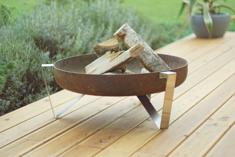 Agila Modern Patio Fire Pit, Rust and Stainless Steel