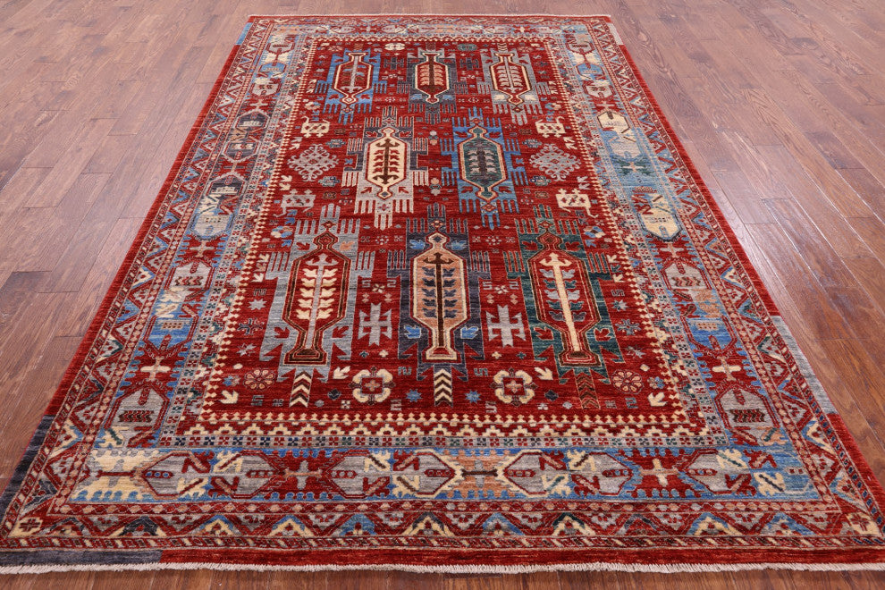 7' 0" X 10' 2" Tribal Fine Serapi Hand-Knotted Wool Rug - Q12206