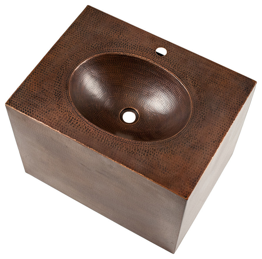 24" Hand Hammered Copper Wall Mount Vanity with Single Faucet Hole