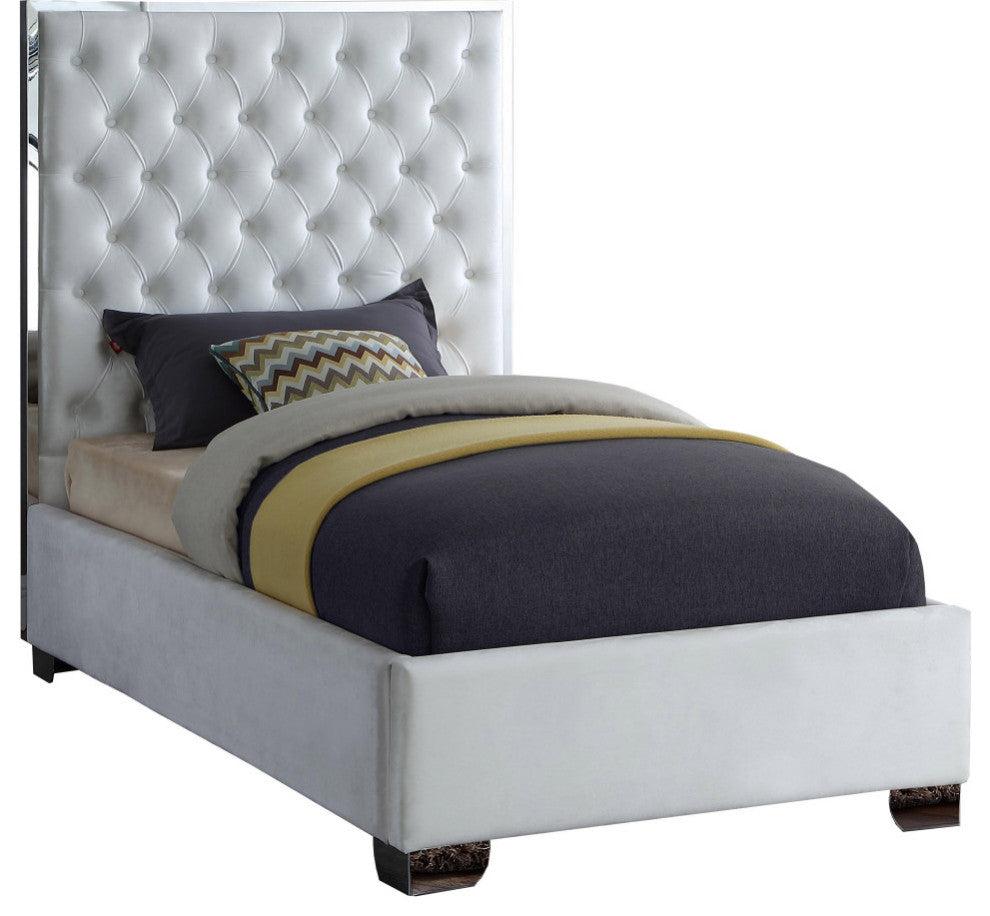 Lexi Velvet Bed, White, Twin