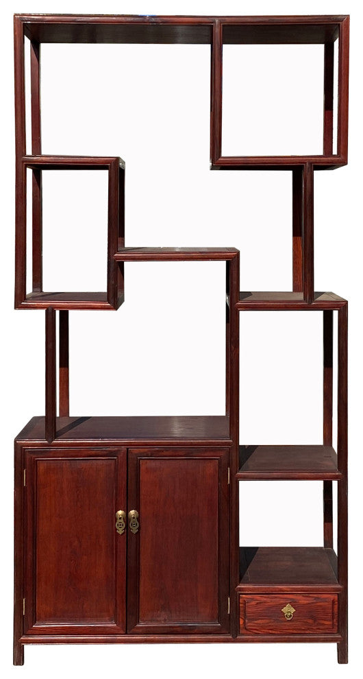 Chinese Light Brown Stain Treasure Display Curio Cabinet Room Divider Hcs7156