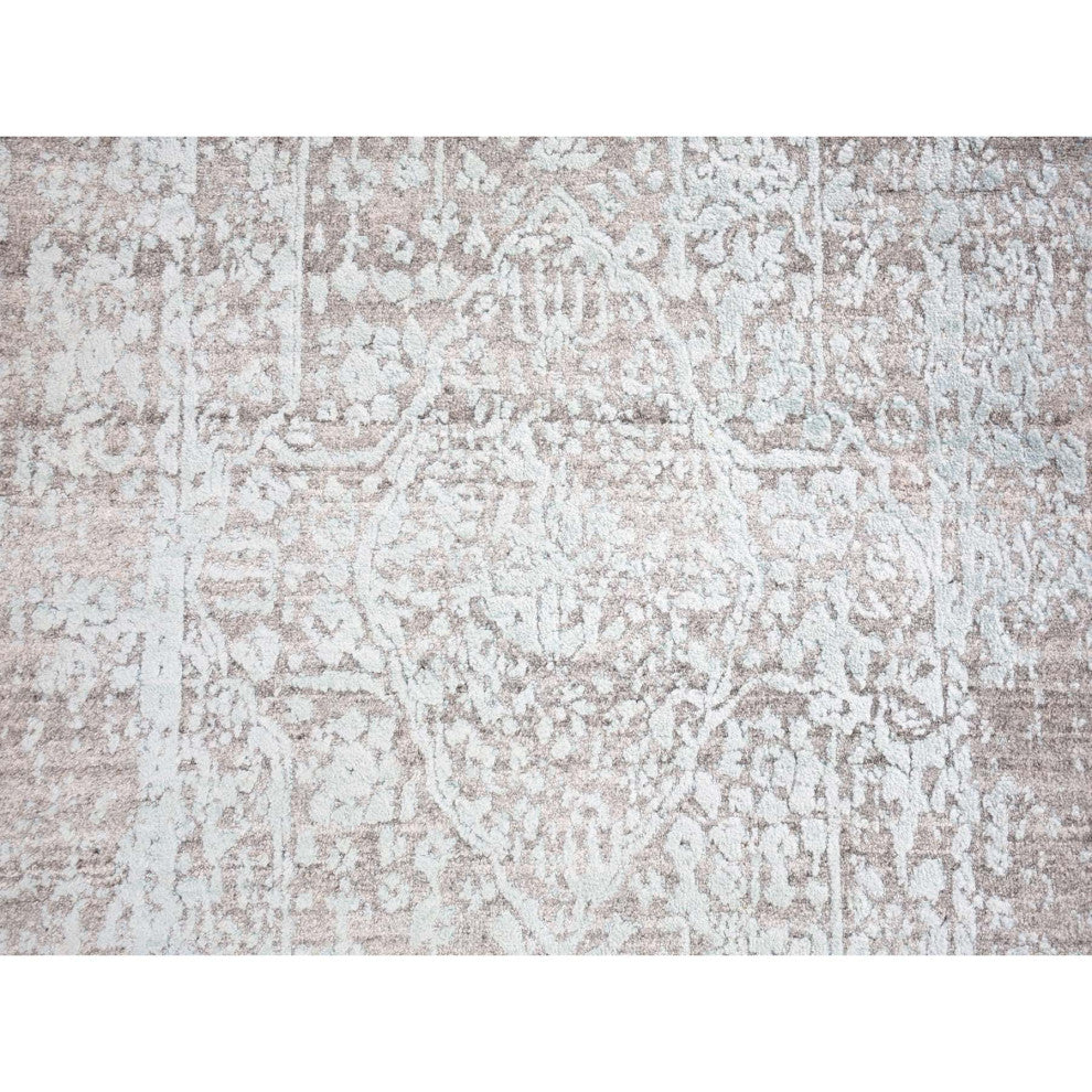 Wool and Pure Silk Hand Knotted Gray Broken Persian XL Runner Rug, 2'7" x 14'0"